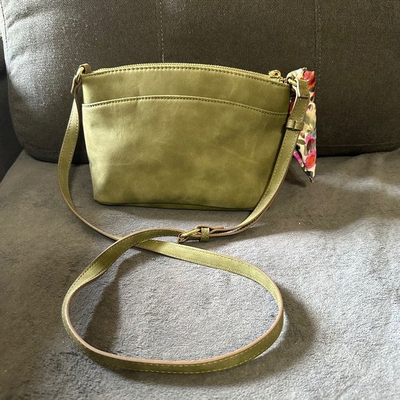 Nanette Lepore Crossbody Bag Purse Olive Green Faux Suede Adjustable Strap. - Picture 3 of 16